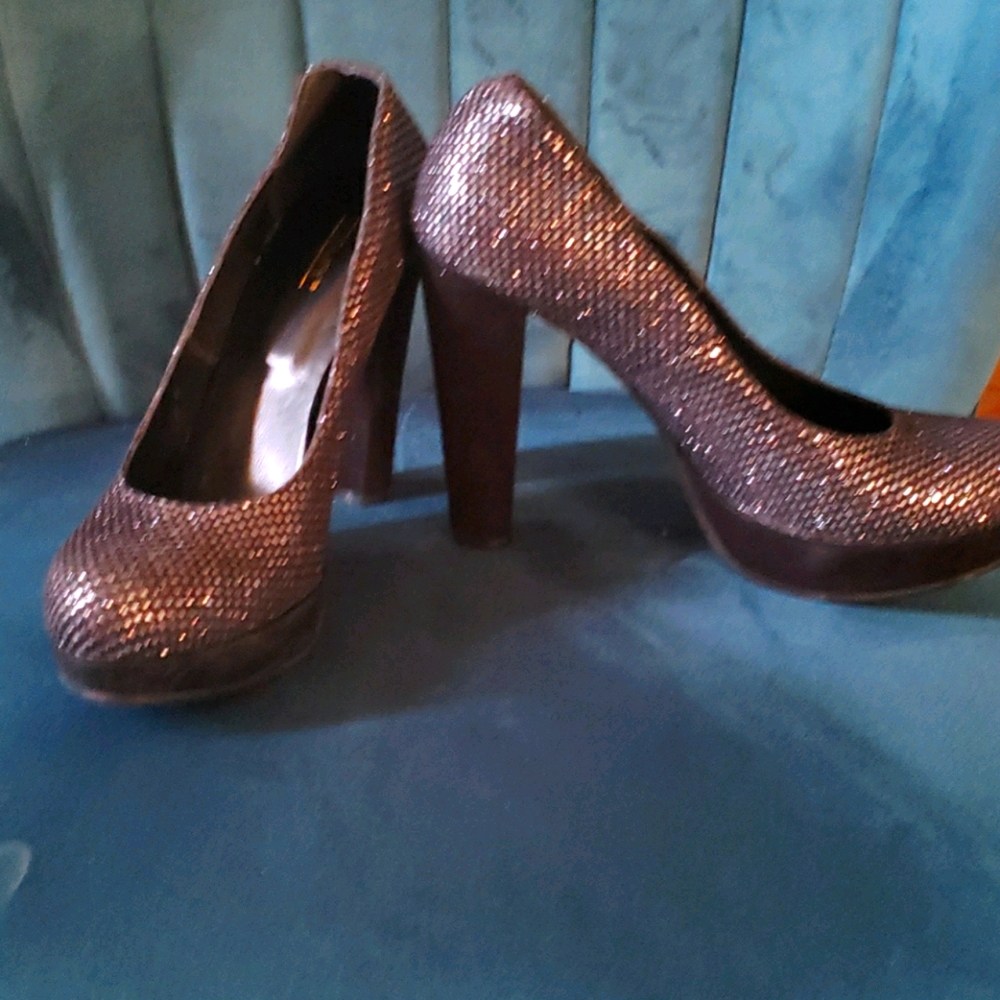 Shimmer high block heels